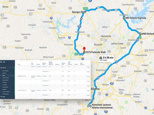 TeamSpoor route map showing a completed field route